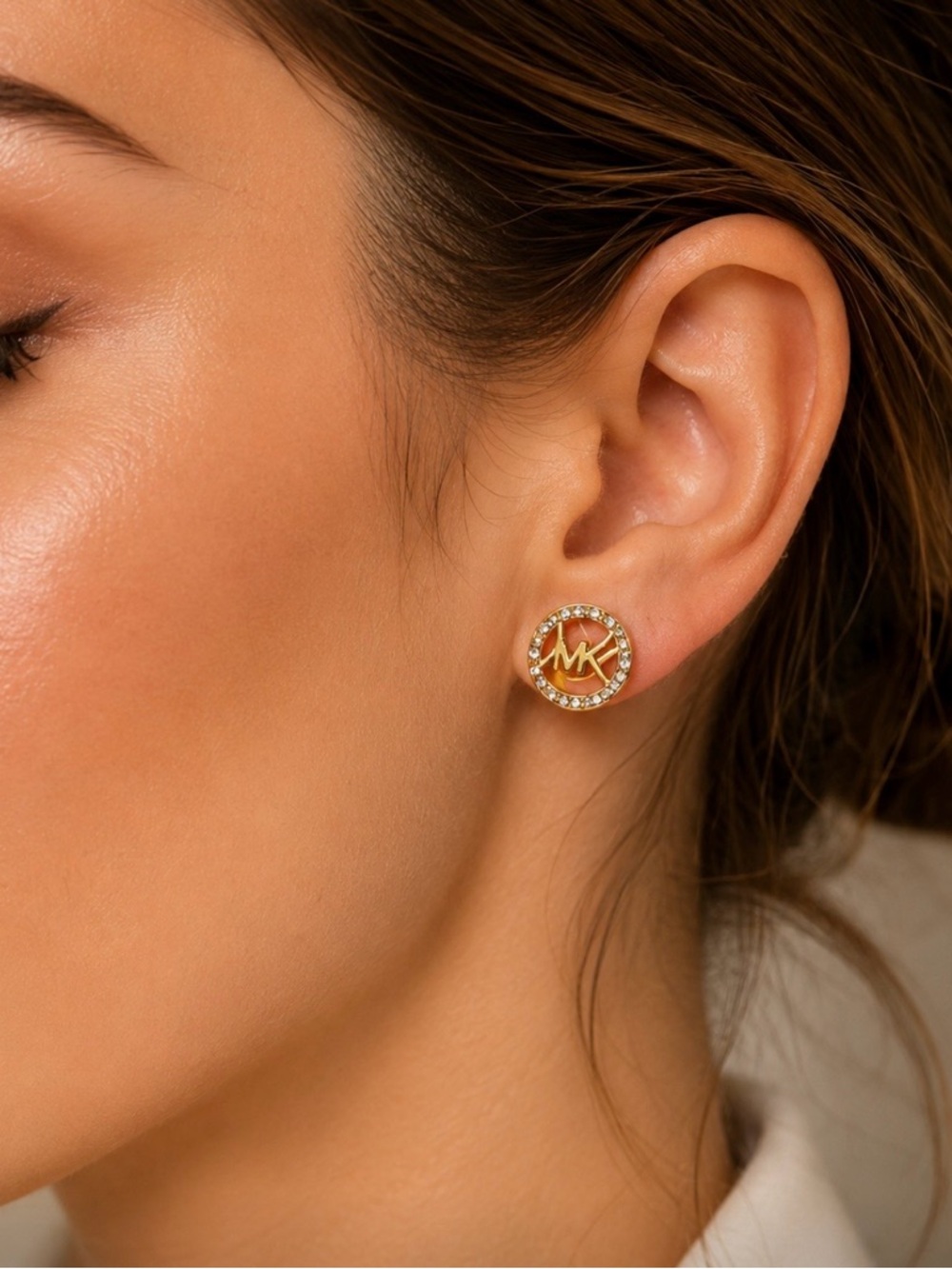 Michael Kors Gold Tone Crystal Logo Stud Earrings ✨
